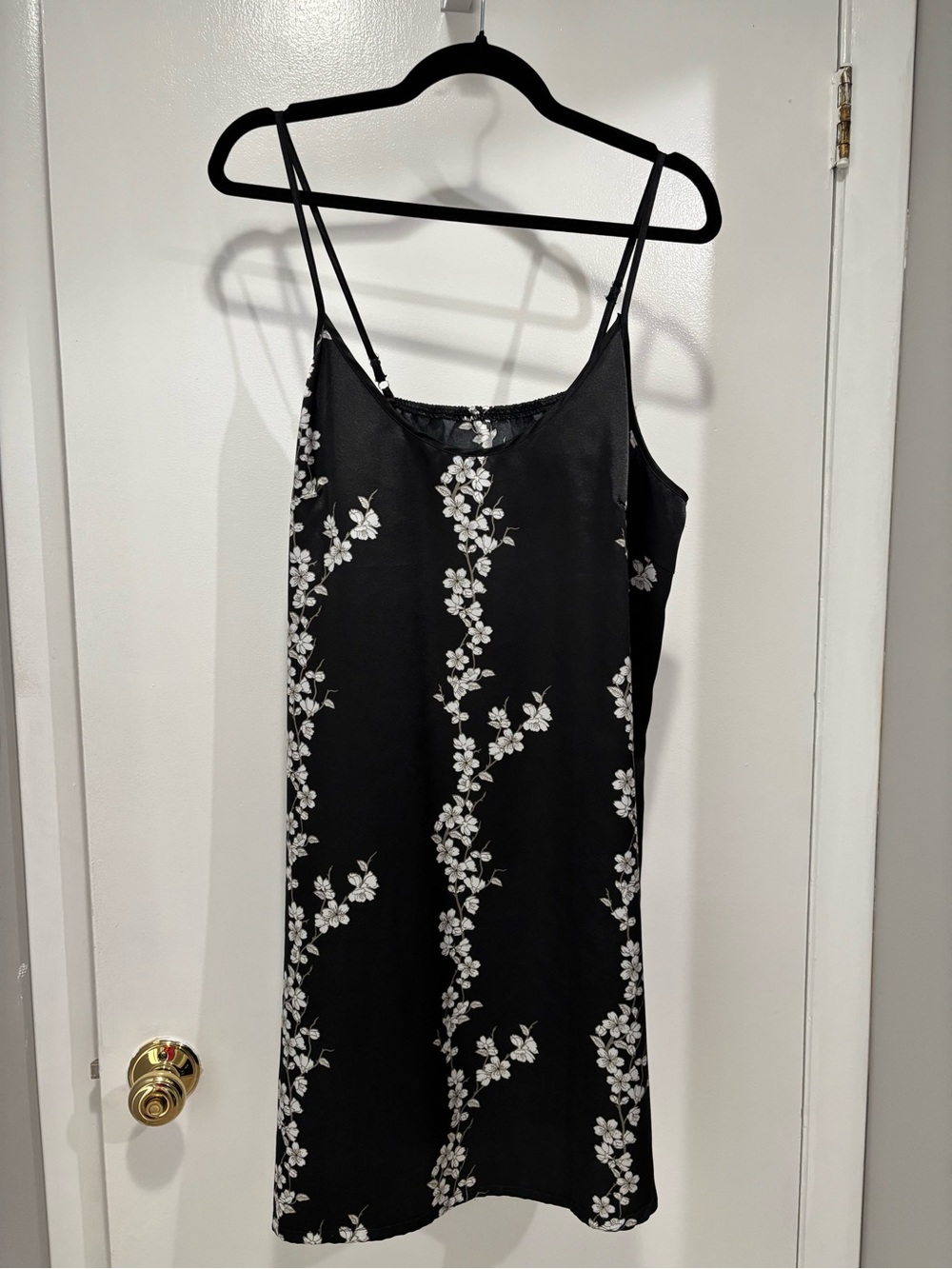 Black Floral Slip Chemise with White Blossom Print Size 1X